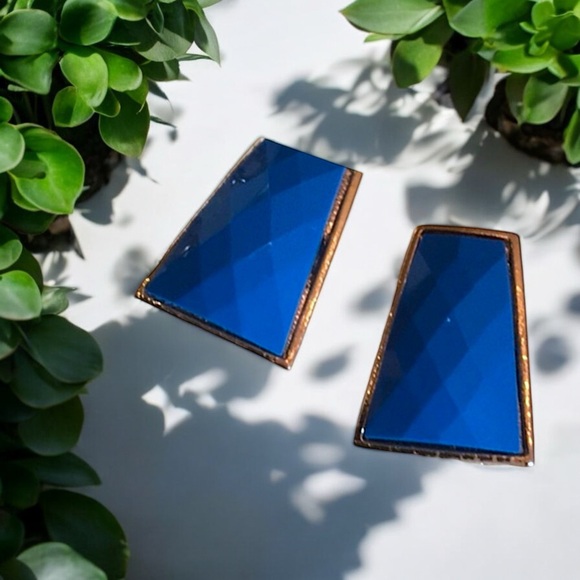 Funky Cobalt Blue Square Statement Necklace & Earring Set - Picture 15 of 16